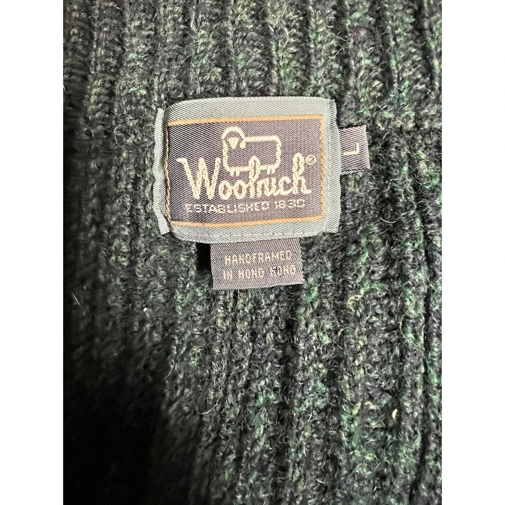 Vintage Woolrich Full Zip Up Ribbed Sweater Navy Marl 100% Wool Men’s Size Large